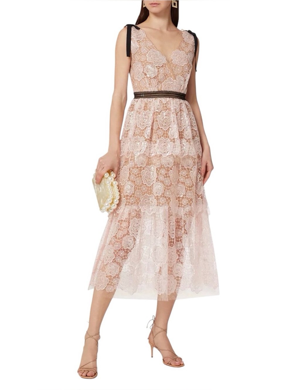 SELF-PORTRAIT Starlet Rose Pink Lace Black Trim Limited Edition Midi Dress